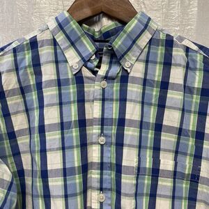 Roundtree‎ & Yorke Men's Blue Green Plaid Shirt Large Long Sleeve Preppy